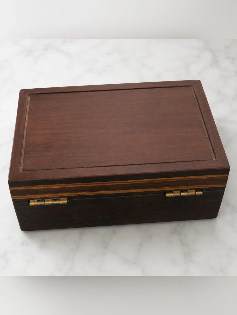 Vintage Wooden Trinket Jewelry Box Felt Lined Brass Hinges Cottage Decor